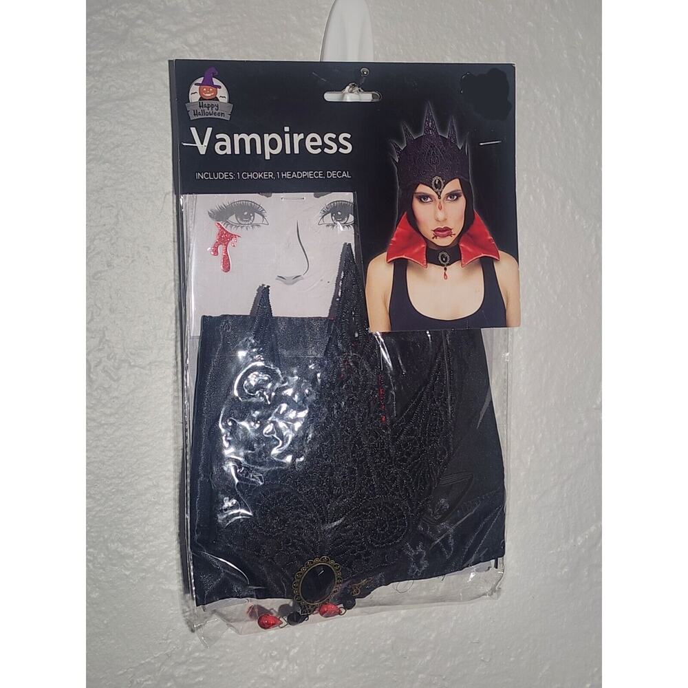 Happy Halloween Vampiress Costume Includes Choker Headpiece Decal New!